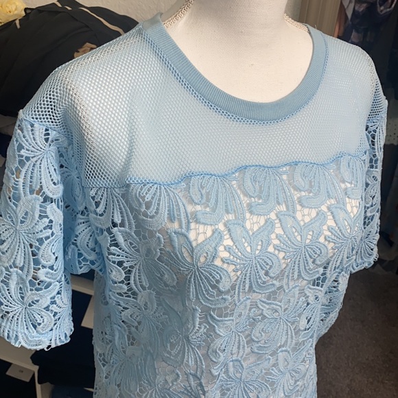 NWT Women’s LOFT Baby Blue Mesh Crochet Blouse Size Small - Picture 2 of 8